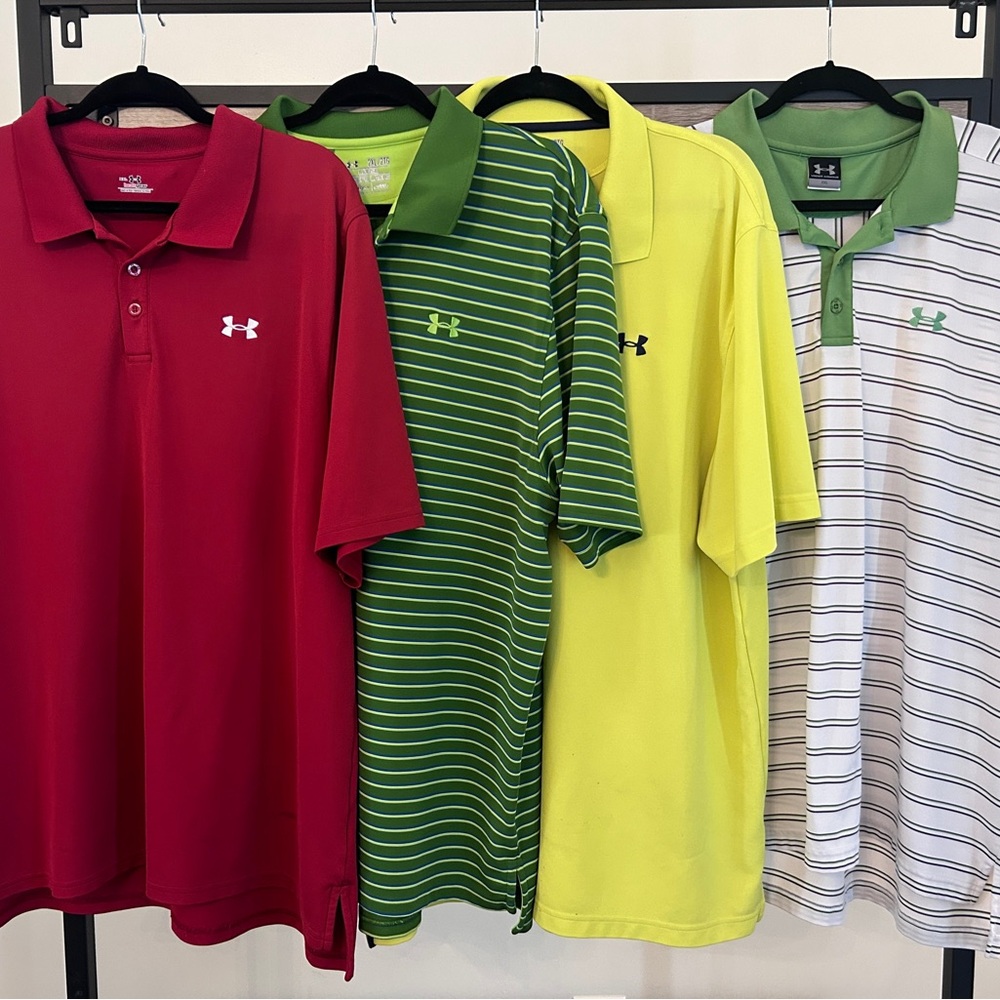 Four men’s Under Armour polos size XXL